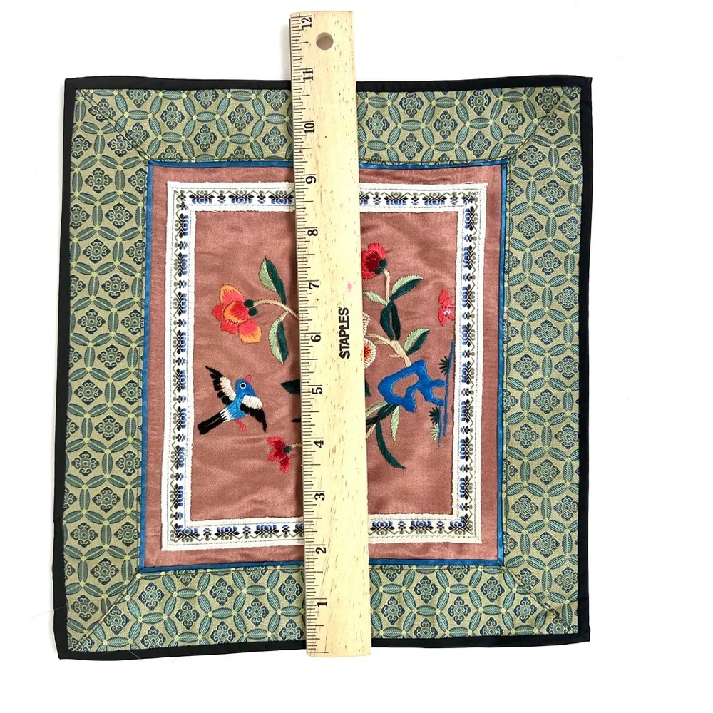 Vintage Chinese Silk Embroidered Floral Bird Panel